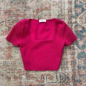 Babaton Fuchsia Ribbed Crop Top